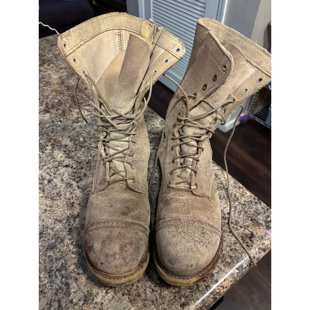 Vintage Tan Suede Combat Boots Mens 13 D Cap Toe Side Zip Made in USA 4500
